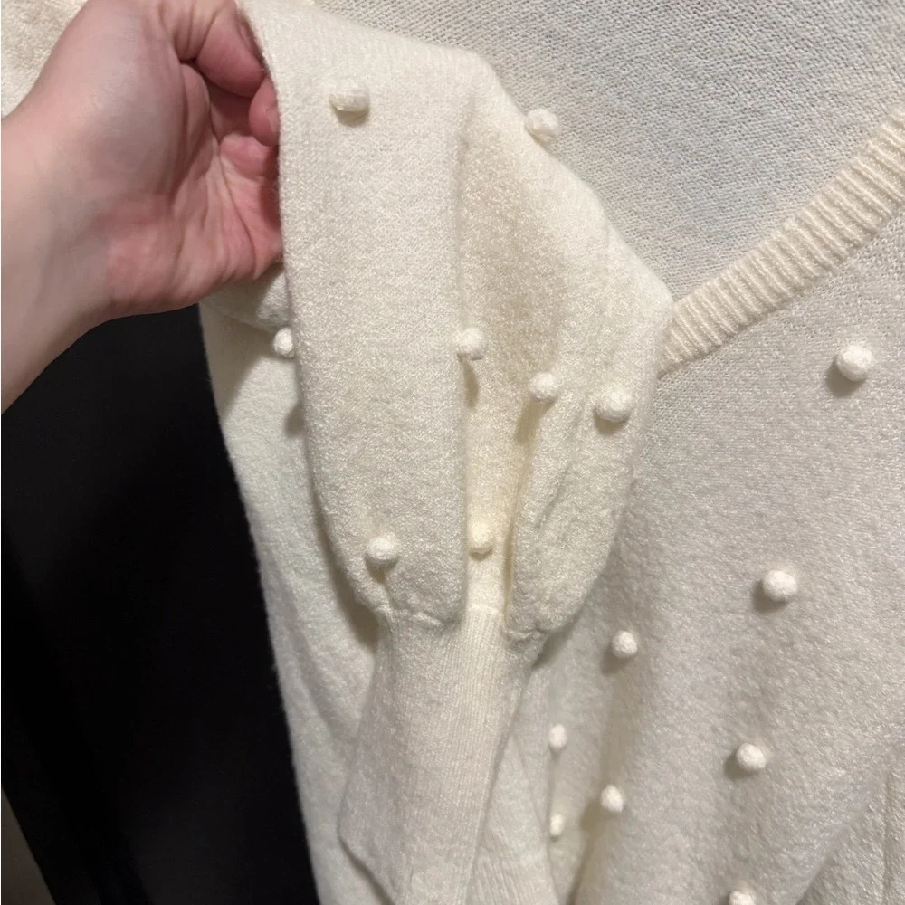Madewell Bobble Dashwood V-Neck Sweater in Coziest Yarn Pom‎ Pom Details Small